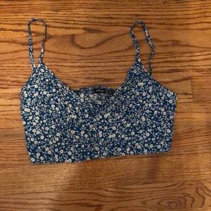 Shein blue floral cropped tank